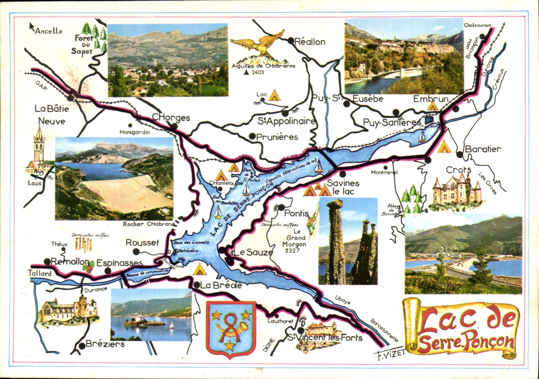 CPM Les Hautes Alpes Le Lac de Serre Poncon et ses environs cane touristique 