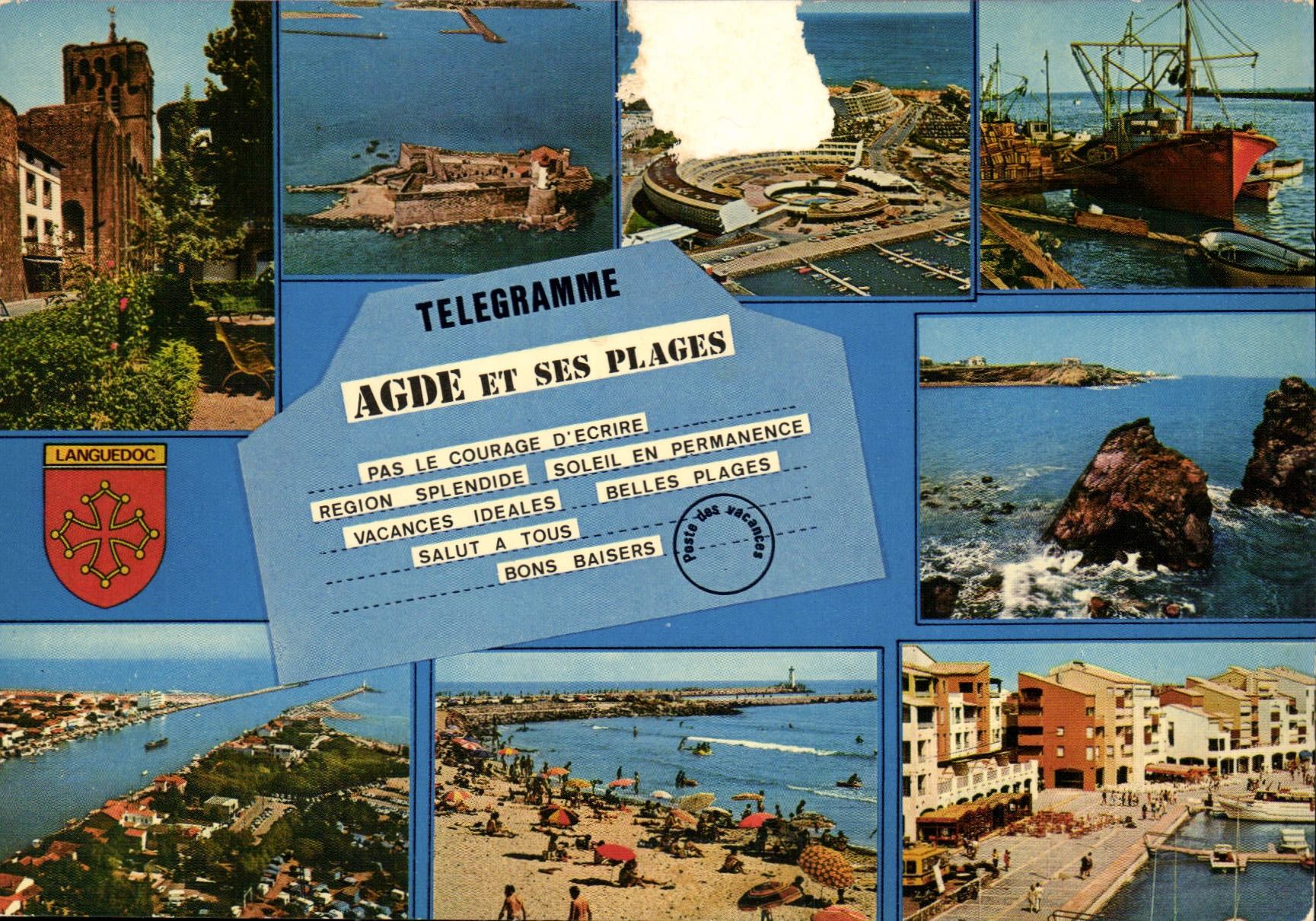 CPM Agde et ses plages Herault l'eglise fortifiee le fort Bresceu Port Ambonne le Grau d'Agde le roc