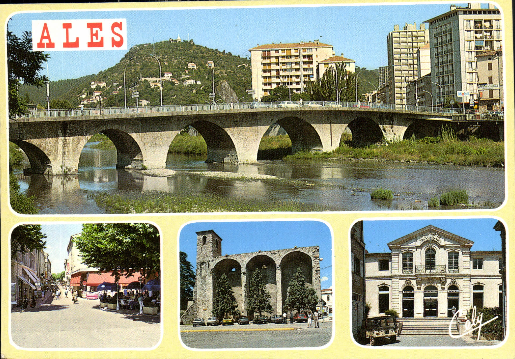 CPM Ales le Pont sur le Gordon en fond une vue sur l'Ermitage