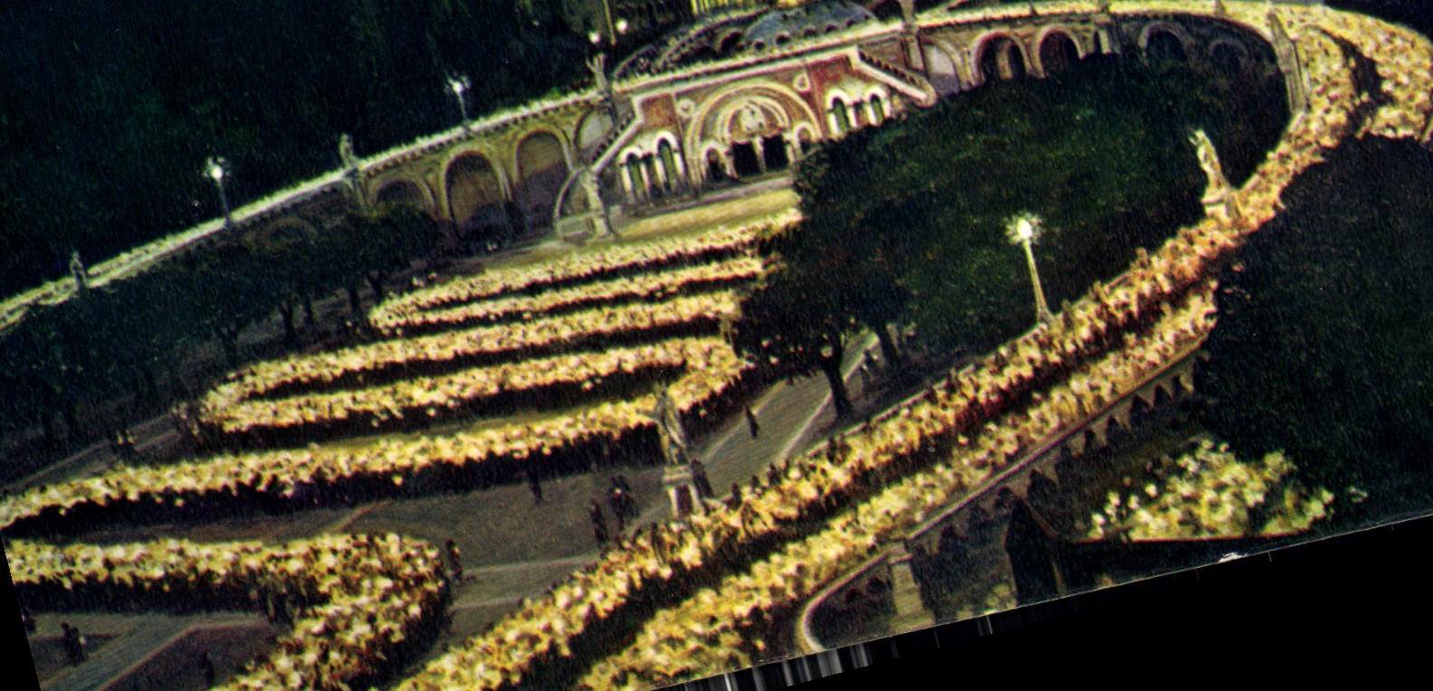 CPM Lourdes La Basilique Illuminee et la Procession aux flambeaux 