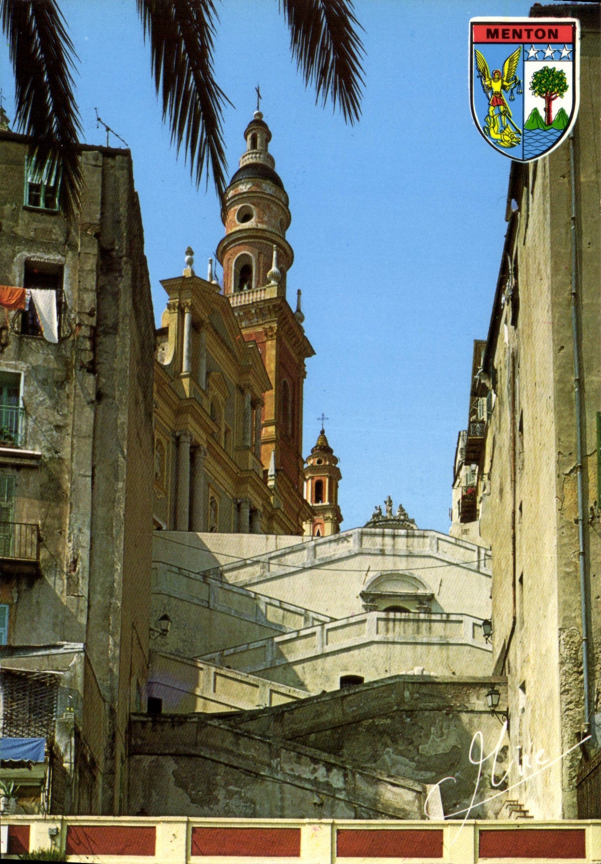 CPM Images er Lumieres de France Menton Alpes Maritimes Escaller menant a l'Eglise St Michel