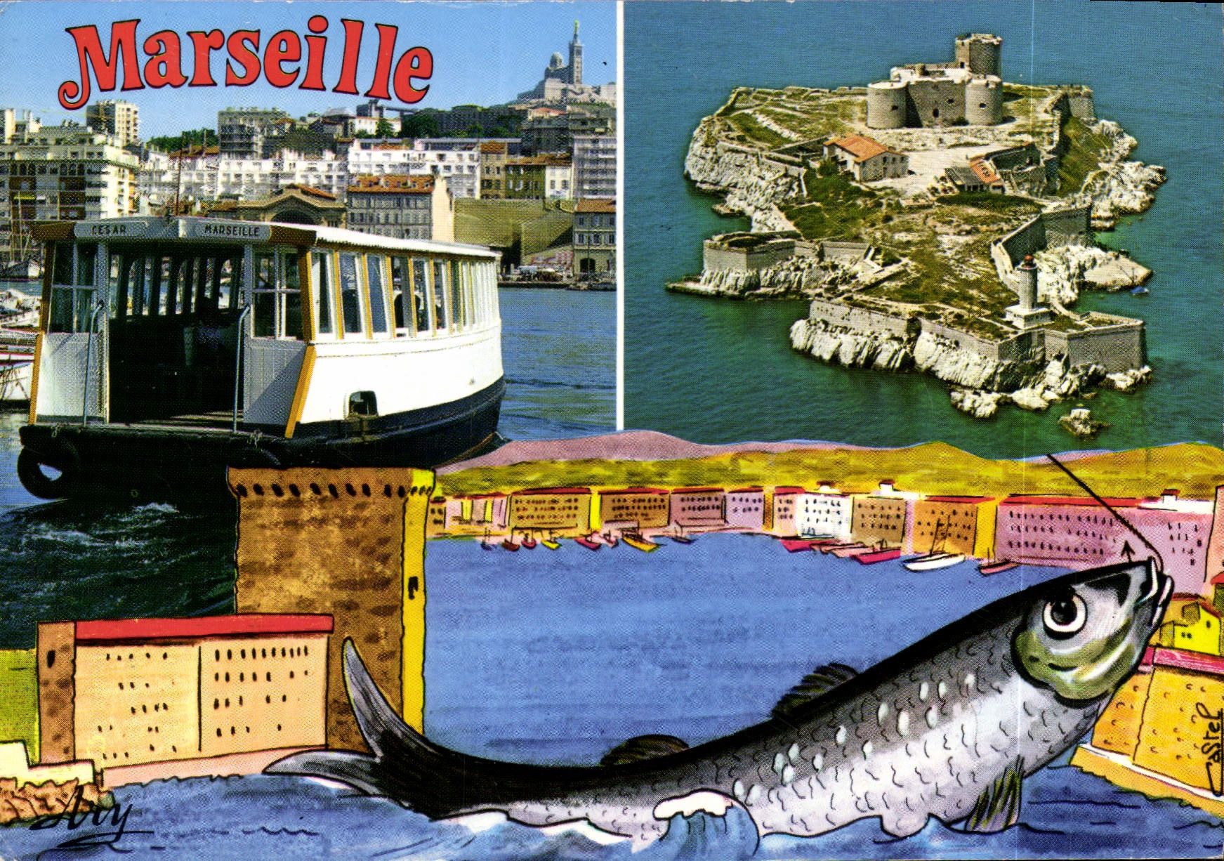 CPM Marseille Le Ferry Boat Le Chateau d'If La Legendaire Sardine 