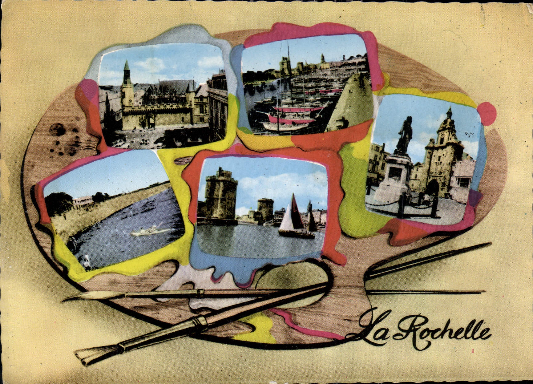 CPM En Haut l'Hotel de Ville les Tours et le Port en bas la Plage les Tours du Port la Tour de l'Hor