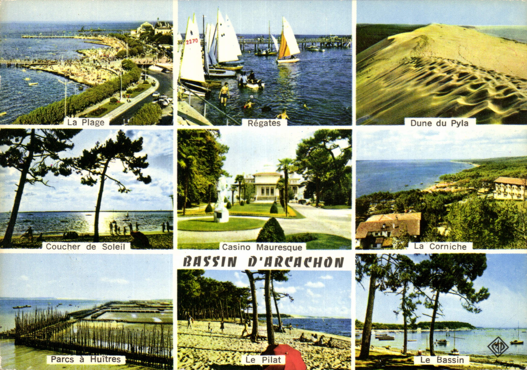 CPM Bassin d'Arcachon coucher de Soleil Casino Mauresque la Corniche Parcs a Huitres le Pilat le Bas