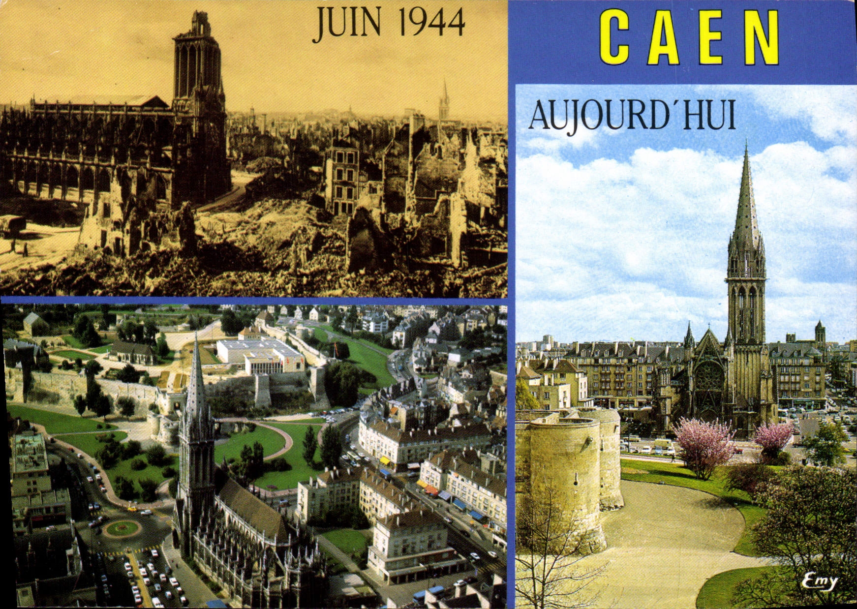 CPM Caen Calvados le quarier Saint Pierre apres les bombardements de Juin 1944 le meme quartier aujo