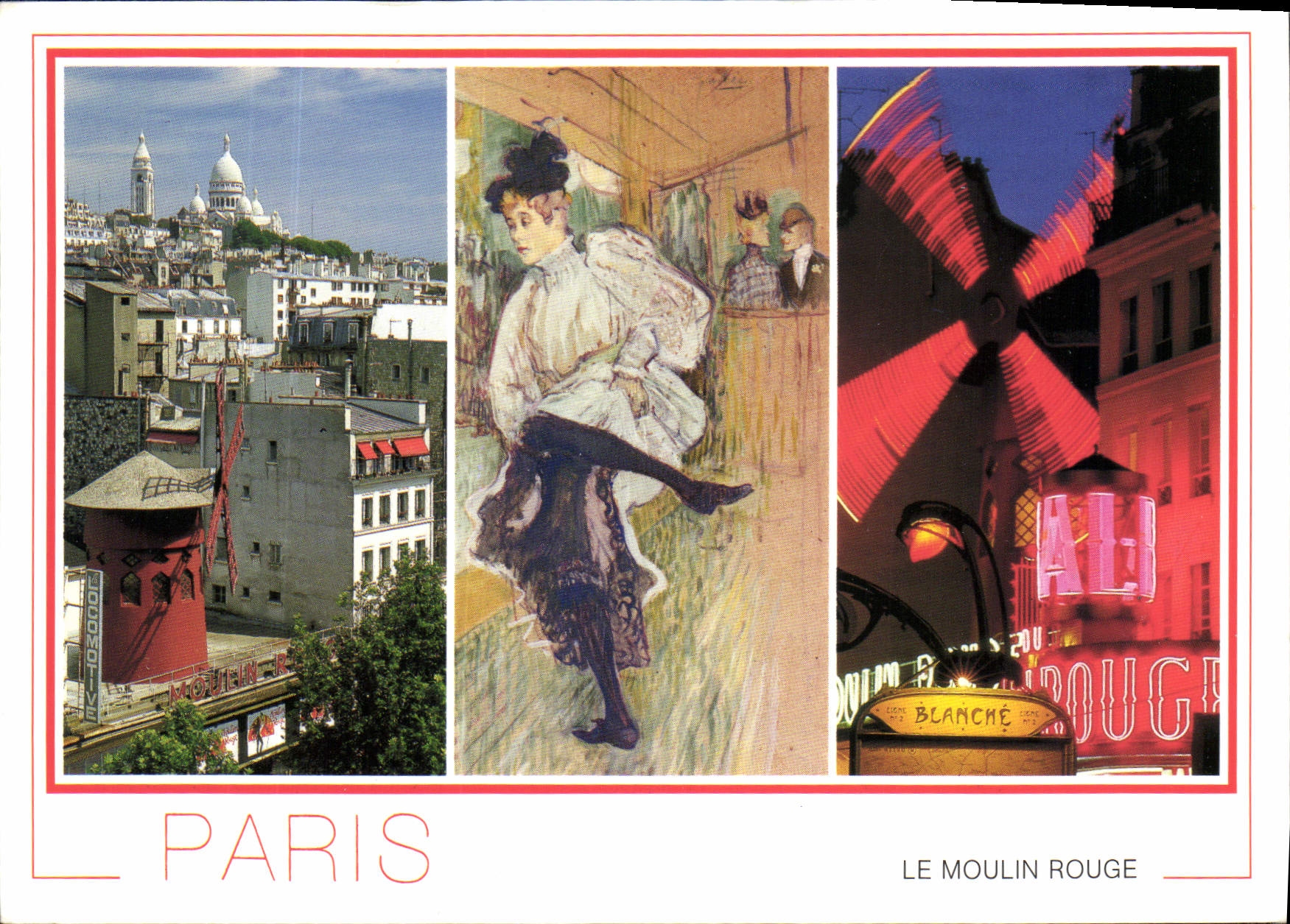 CPM Paris le Moulin Rouge Perspective vers le Sacre Coeur Toile de Toulouse Lautrec 