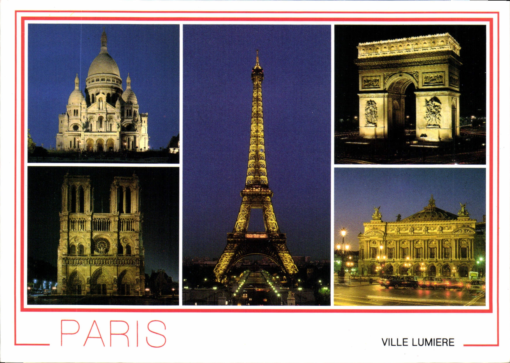 CPM Paris Sacre Coeur Notre Dame Tour Eiffel Arc de Triomphe Opera