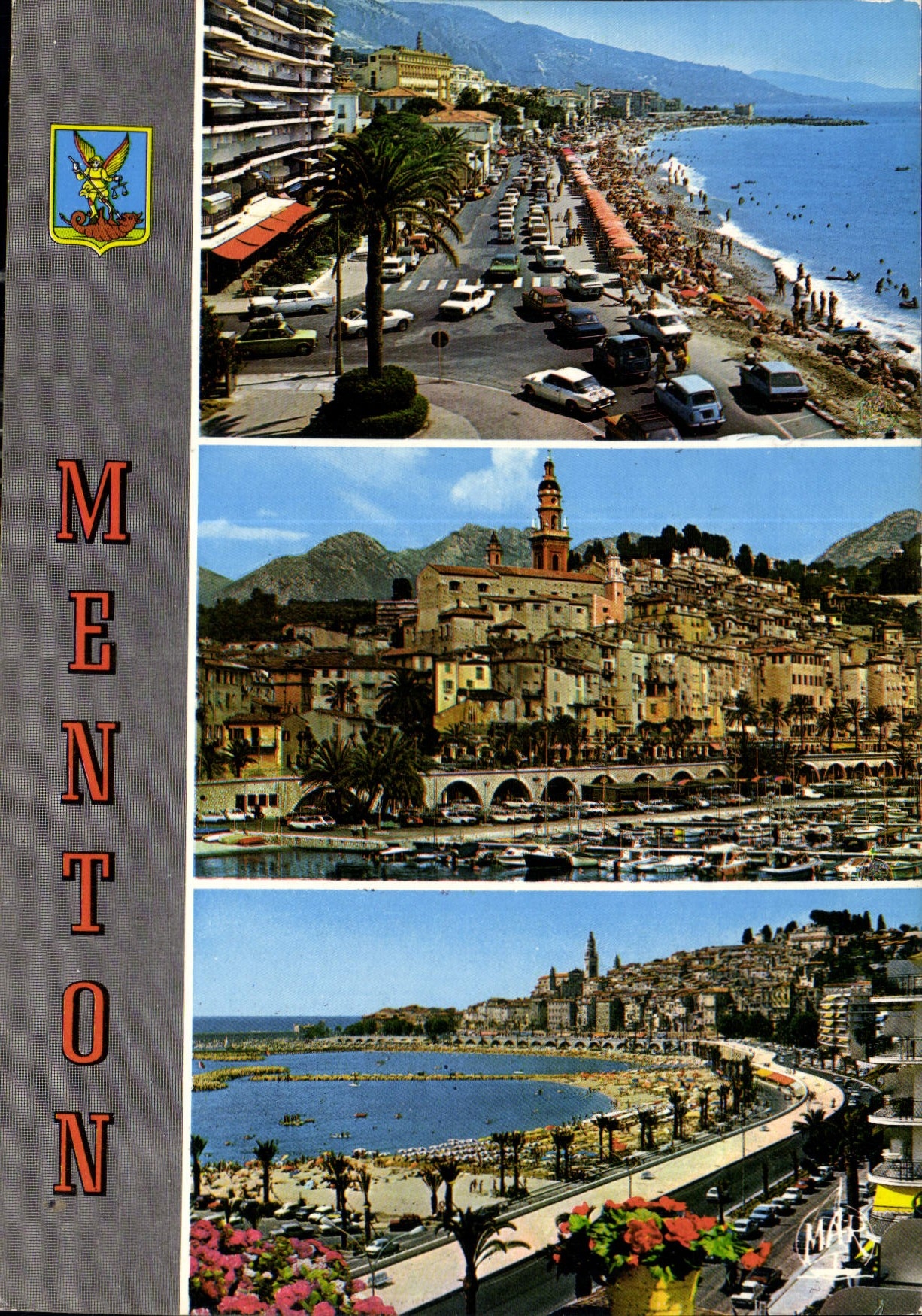 CPM La Cote d'azur Menton Perle de la France Boulevard General Leclerc et la Plage la Vieille Ville