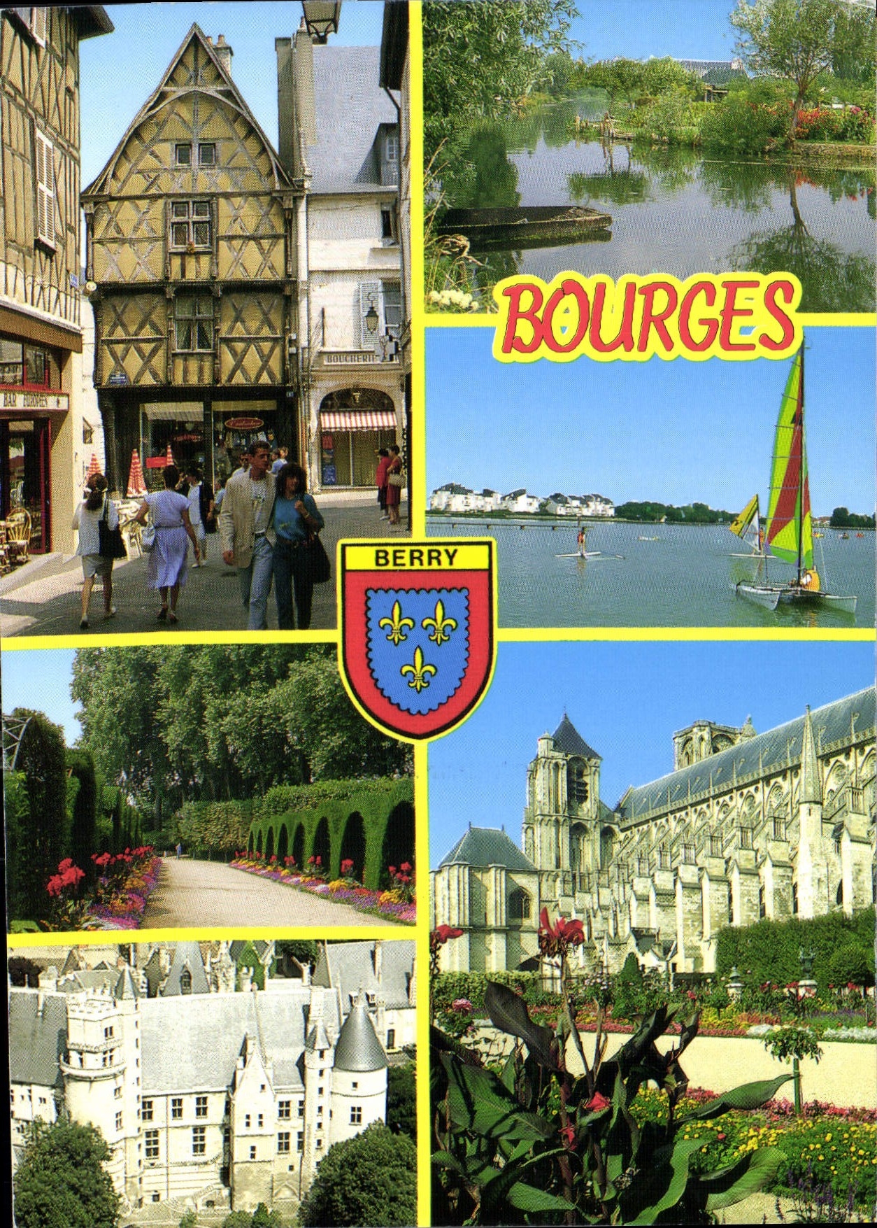 CPM Bourges Cher Vieux quartiers Canaux de l'Yevre Val d'Auron Pres Fichaux Palais J Coeur Cathedral