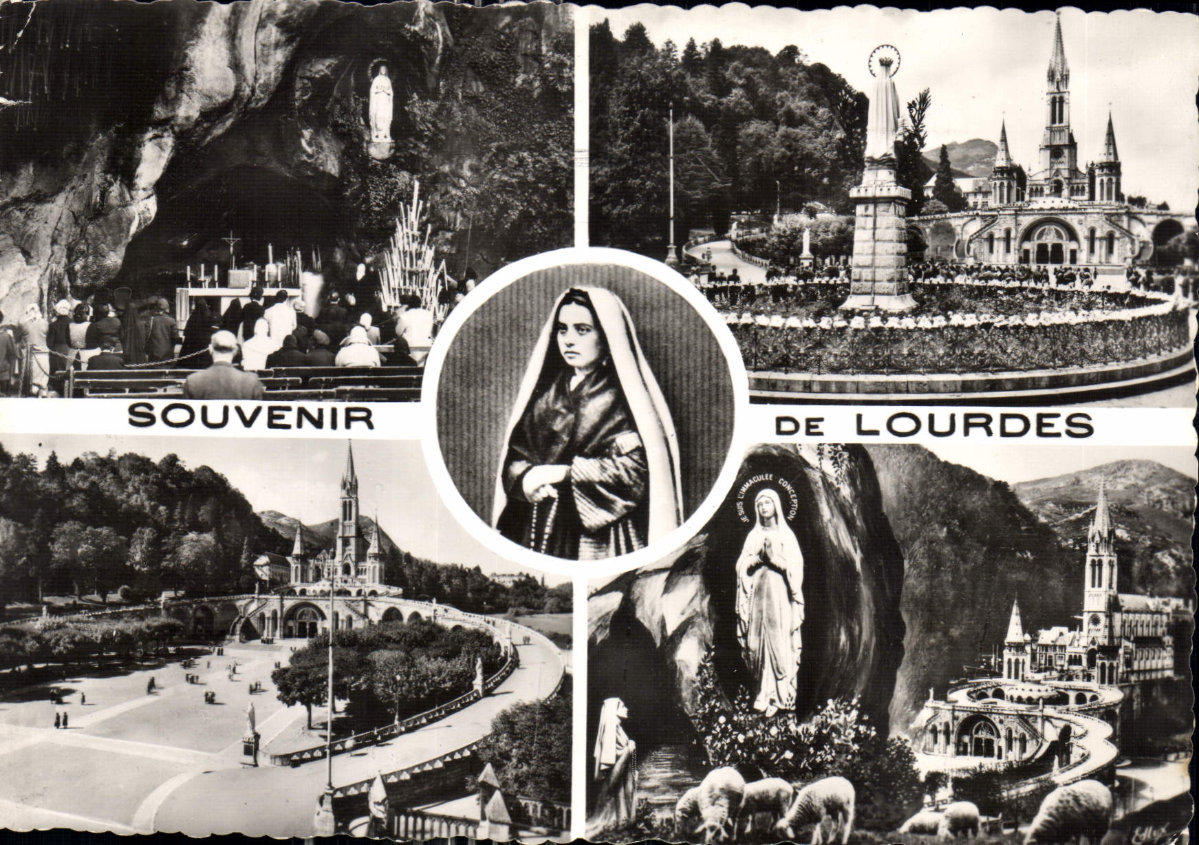 CPM Lourdes La Grotte miraculeuse la basilique et l'Apparition