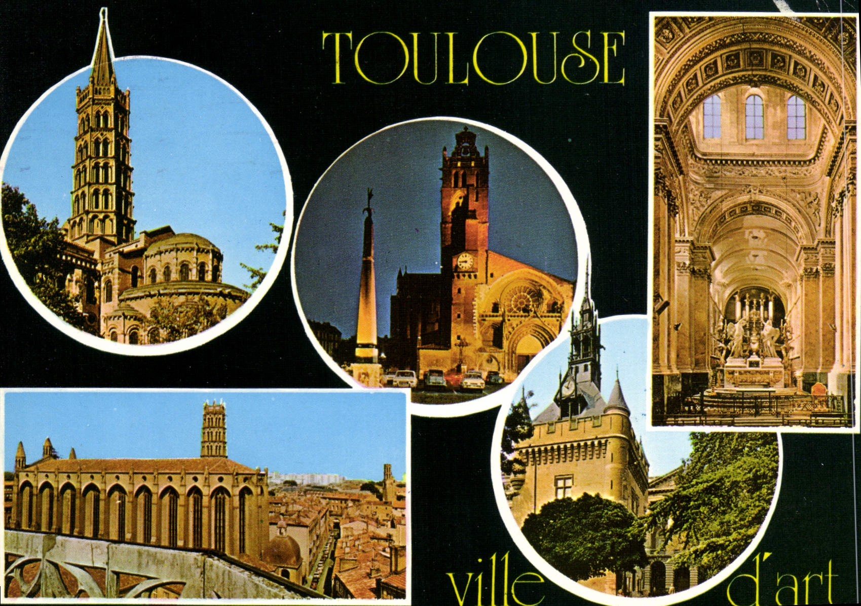 CPM Toulouse Hte Gar Basilique St Sernin La Place St Etienne et le Cathedrale vues de nuit Eglise Sa