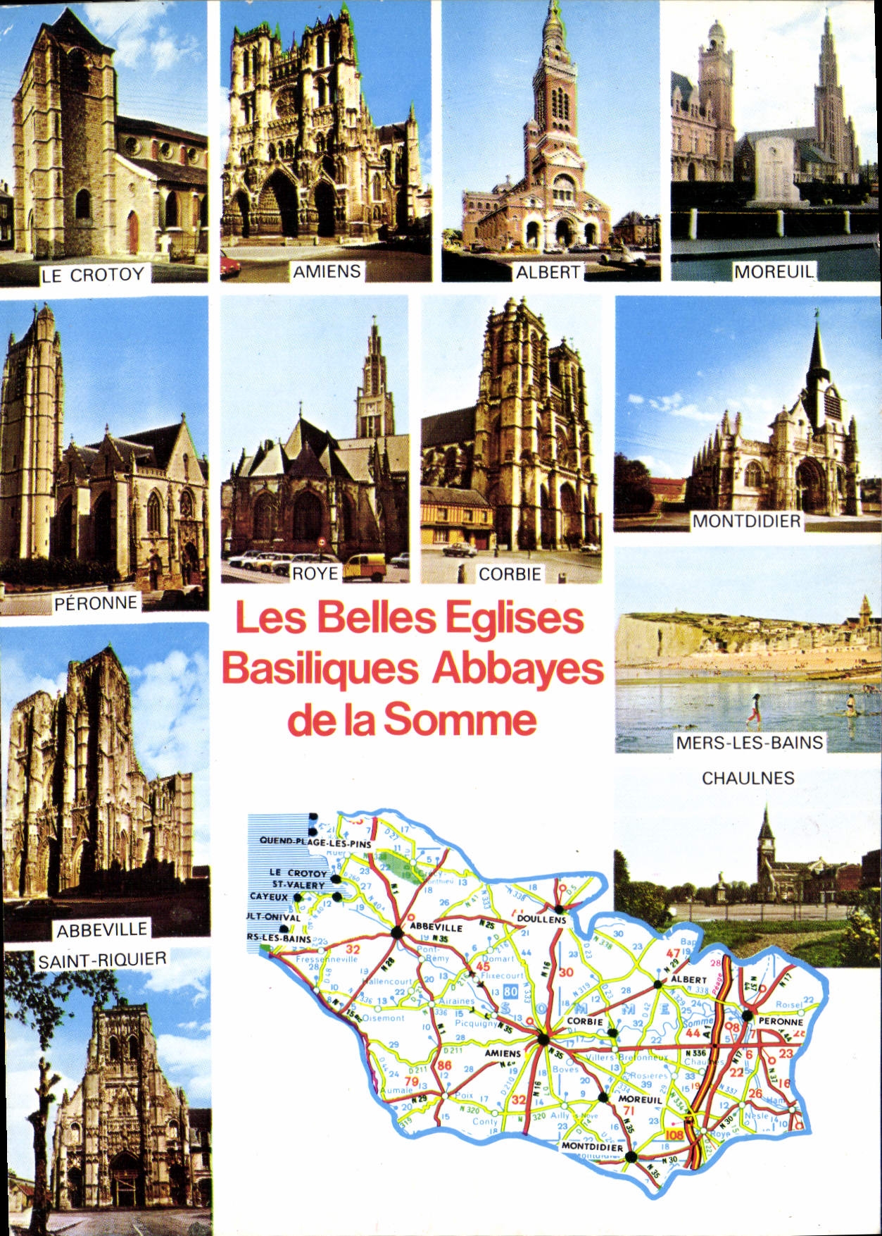 CPM Les Belles eglises Basiliques abbayes de la Somme d'apres carte Michelin
