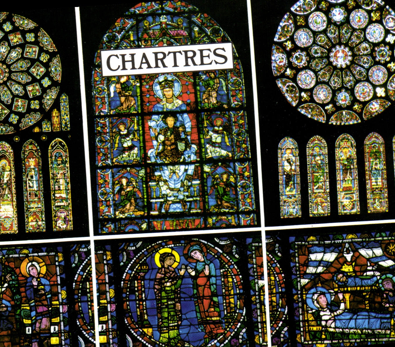 CPM Les Merveilles de Chartres Eure et Loir Vitraux de la Cathedrale du XII siecle la rose nord Notr