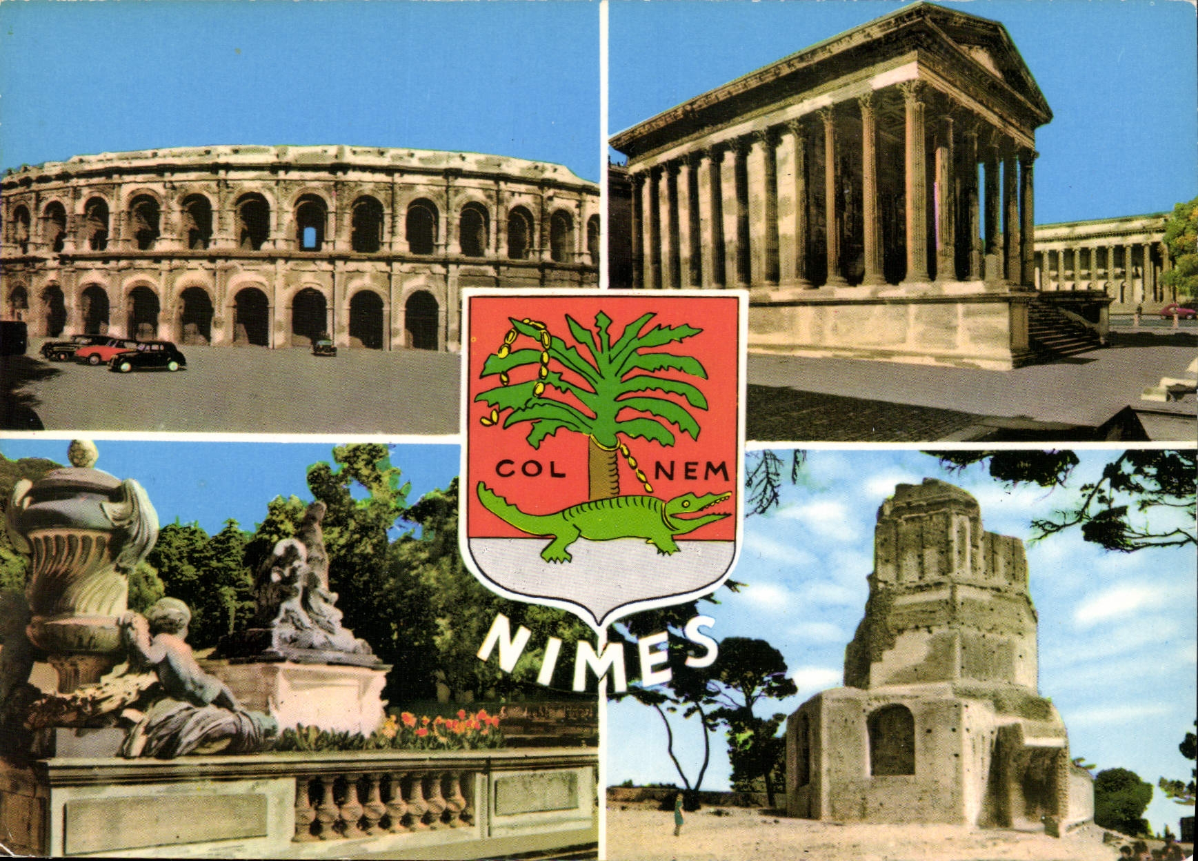 CPM Nimes Gard les arenes la Maison carree les Jardins la Fontaine la Tour Magne 