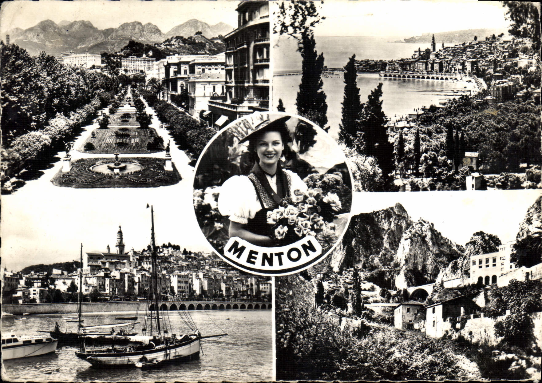 CPM Menton A M les Jardins Menton vu de Garavan la Vieille Ville Garavan la Frontiere 