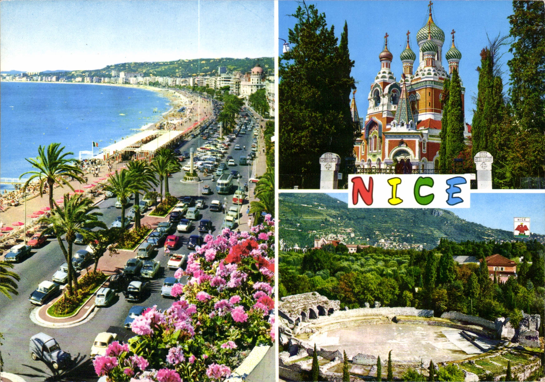 CPM Nice Cote d'Azur French Riviera la rpomenade des Anglais l'eglise Russe les arenes de Cimiez 