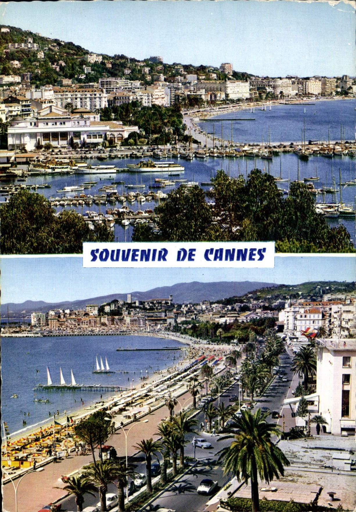 CPM La Cote d'Azur Cannes A M le port le casino municipal et la croisette la croisette et le suquet