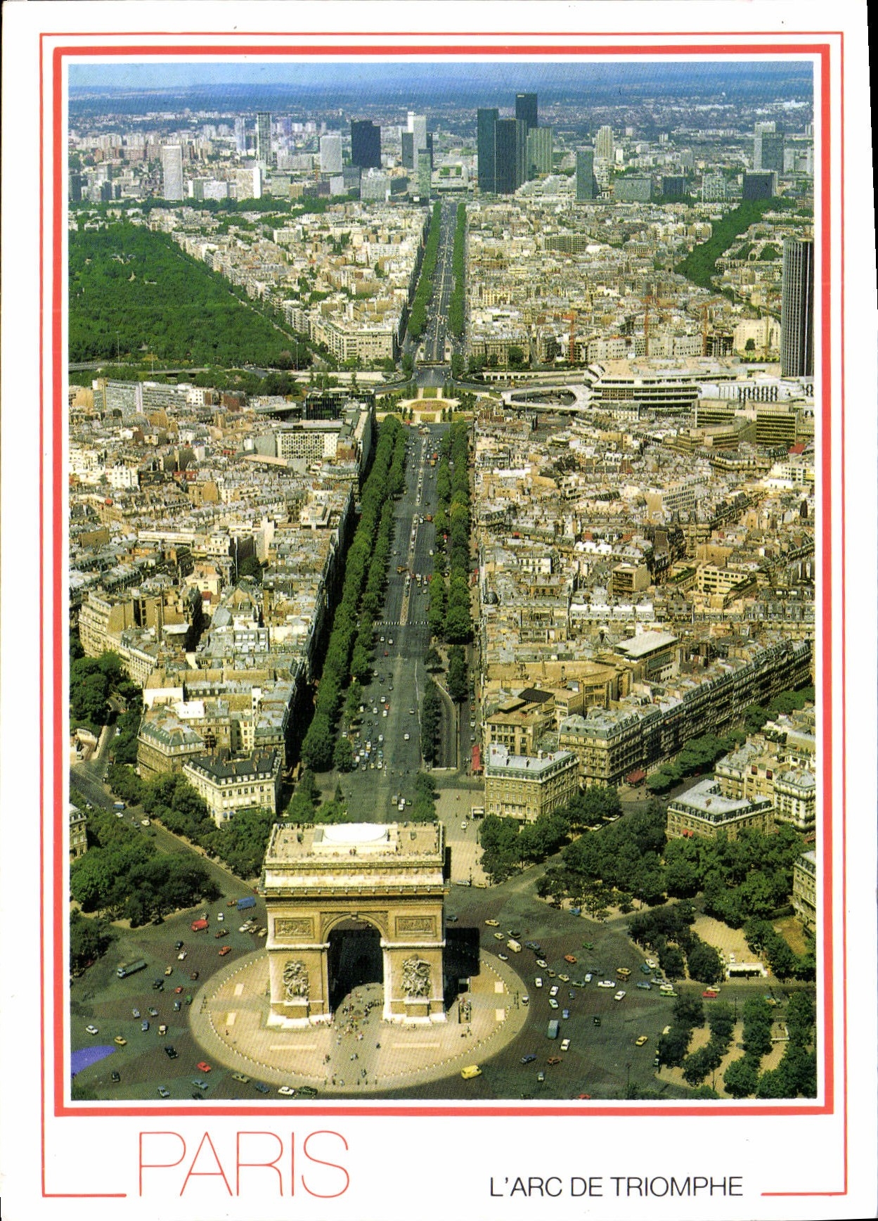 CPM Paris l'Arc de Triomphe Perspective aerienne vers la Defense