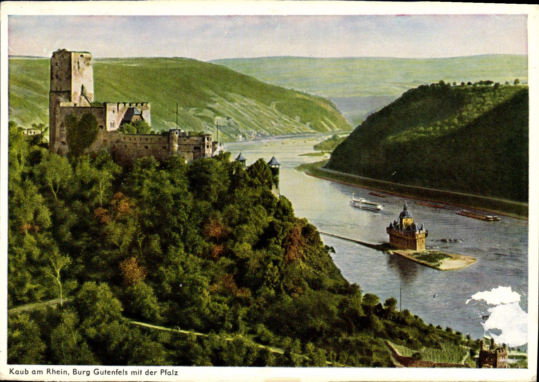 CPM Caub sur le Rhin le vieux chateau avec Palatinate 