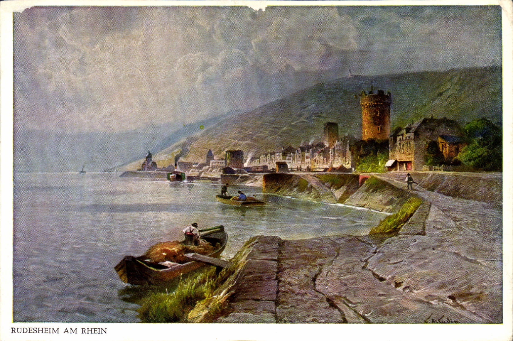 CPM Rudesheim ancienne peite ville fameuse pour ses vins au pied du Niederwald sur les hauteurs le M