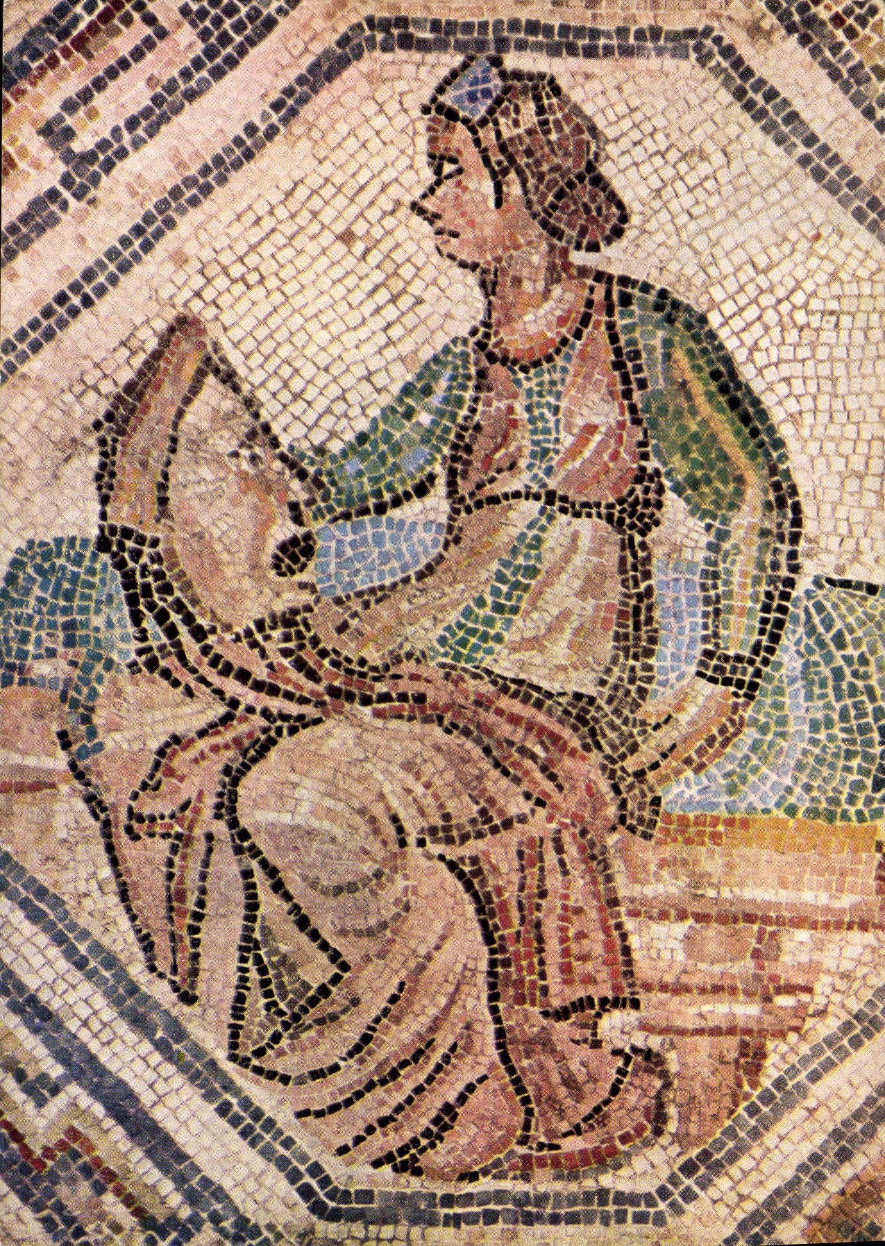 CPM Rheinisches Landesmuseum Trier Muse tenant un masque detail d'une mosaique de Treves