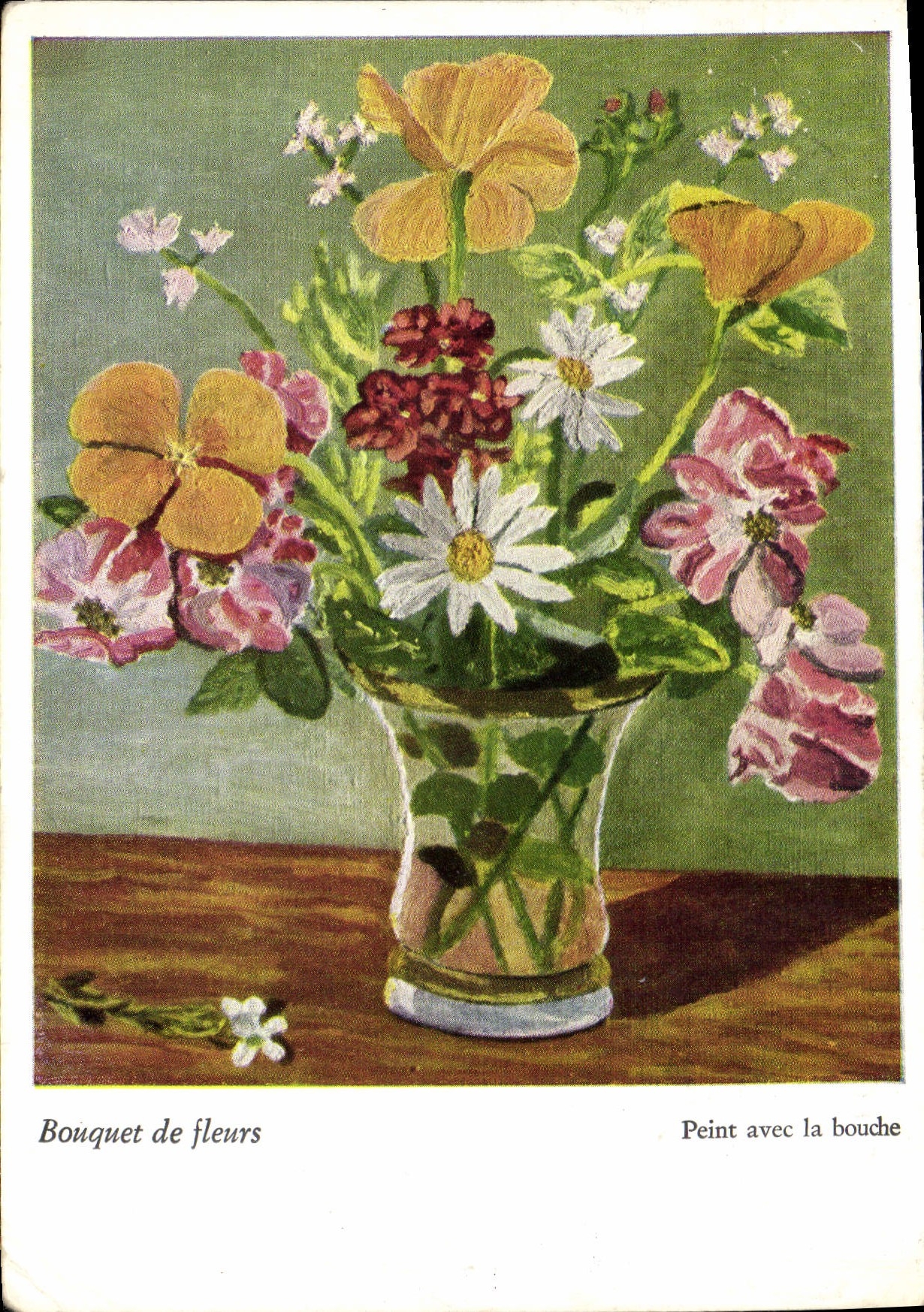 CPM Bouquet de fleurs Peint avec la bouche 