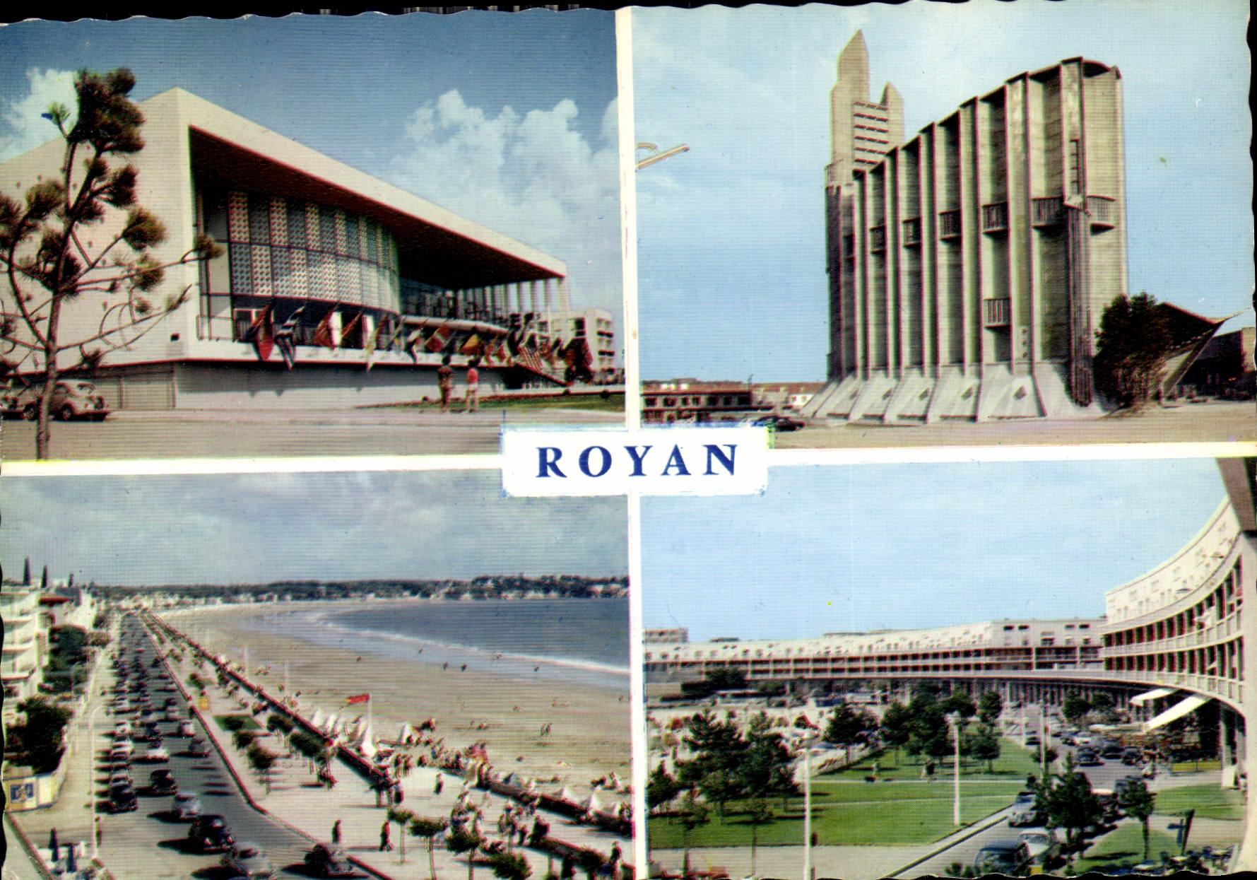 CPM Royan Cote de Beaute Le Palais des Congres L'Eglise Notre Dame La Plage vue generale Le Front de