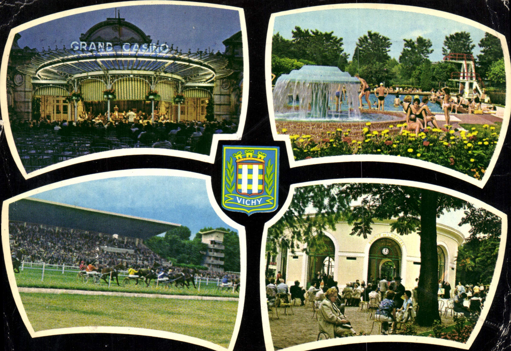 CPM Vichy le Grand Casino l'Hippodrome la Piscine du Sporting club la Source de l'Hopital 