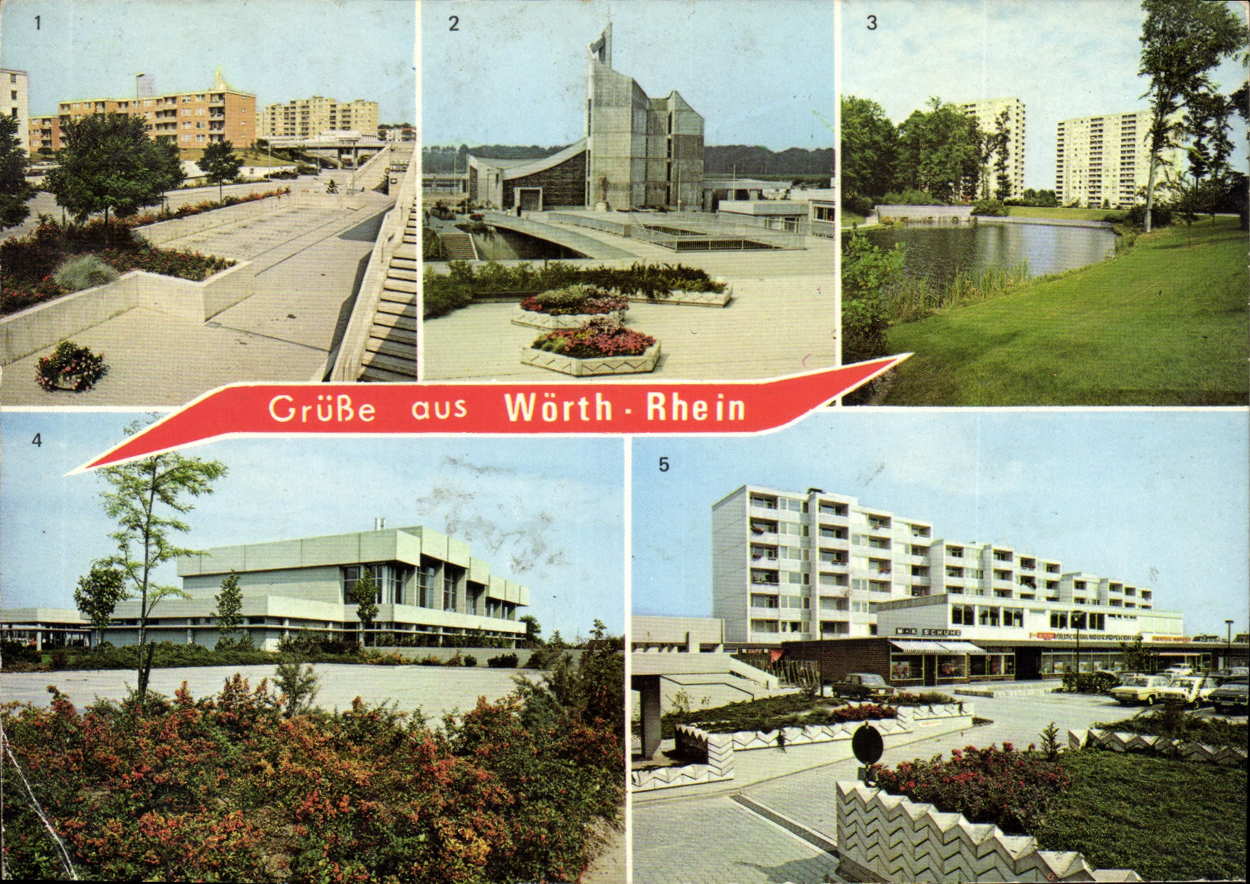 CPM Worth am Rhein Mozartstrabe Kath Gemeinde Zentrum Parl m Hochhauser Hallenbad Einkaufszentrum