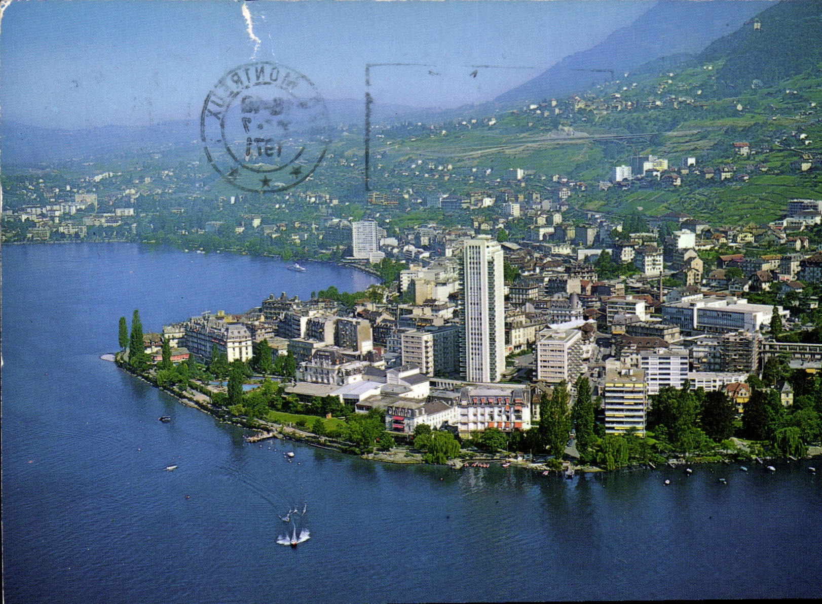 CPM Montreux et Clarens Las Leman vue aerienne 