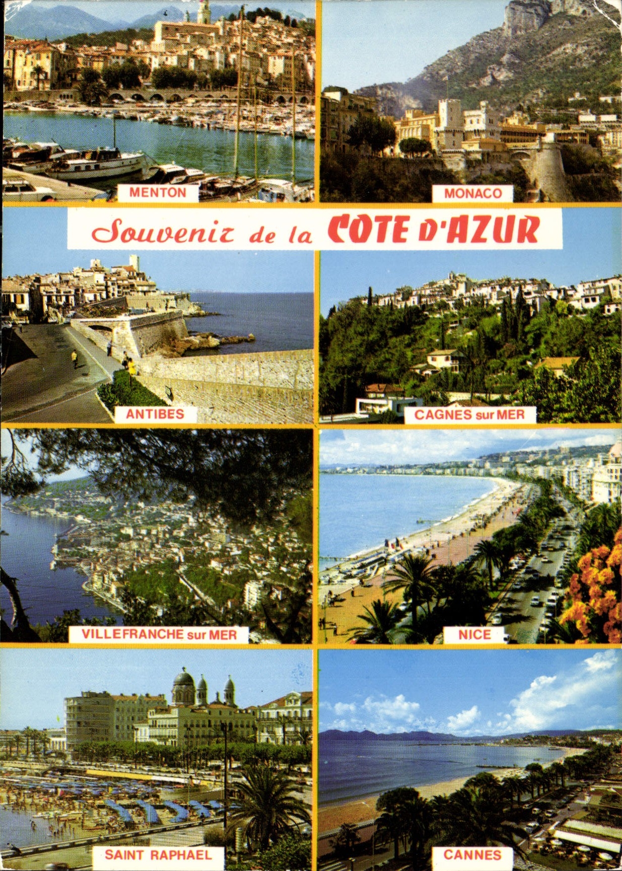 CPM Souvenir de la Cote d'Azur Menton Monaco Antibes Cagnes sur mer Villefranche sur mer Nice Saint