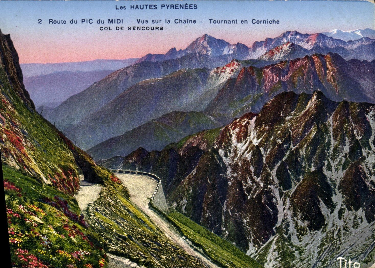 CPA Les Hautes Pyrenees Route du Pic du Midi Vue sur la Chaine Tournant en Corniche Col de Sencours