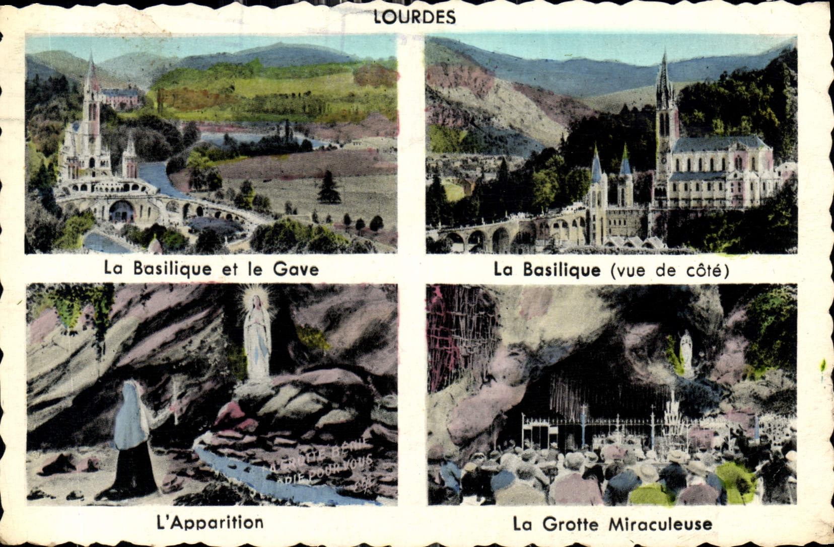 CPA Lourdes la Basilique et le Gave la Basilique vue de cote L'Apparition la Grotte Miraculeuse 