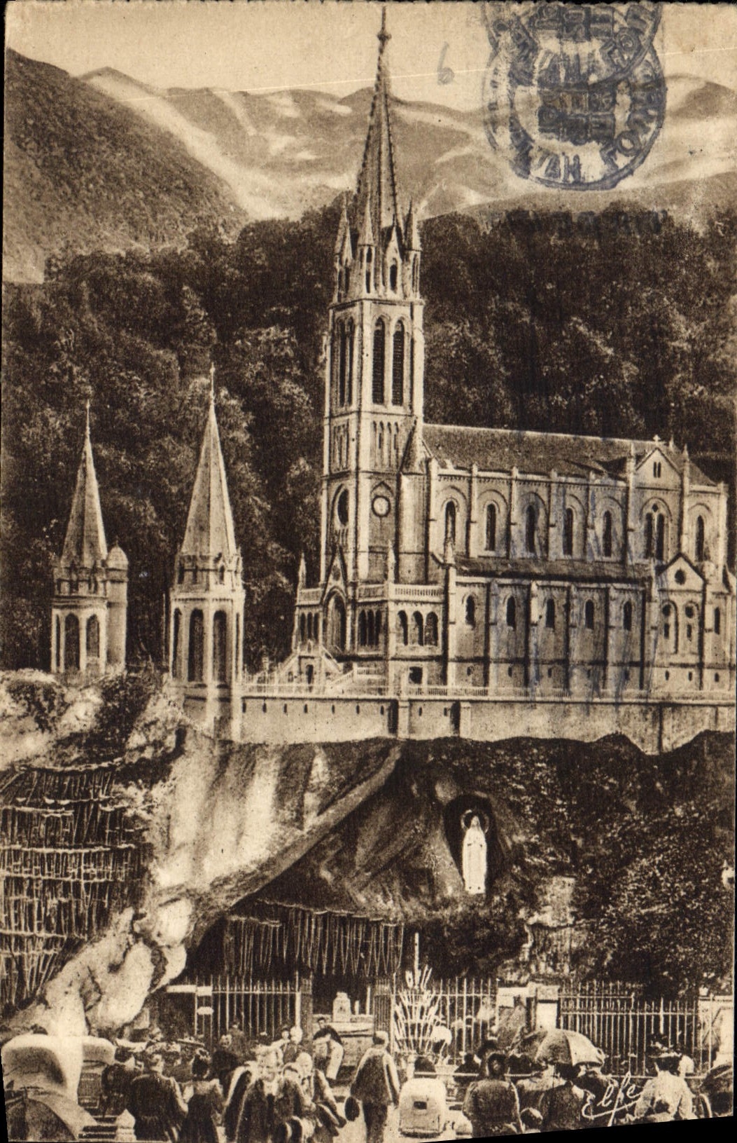 CPA Pyrenees Ocean Lourdes la Grotte et la Basilique 