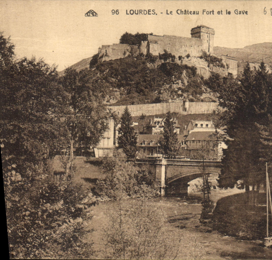 CPA Lourdes Le Chateau Fort et le Gave 