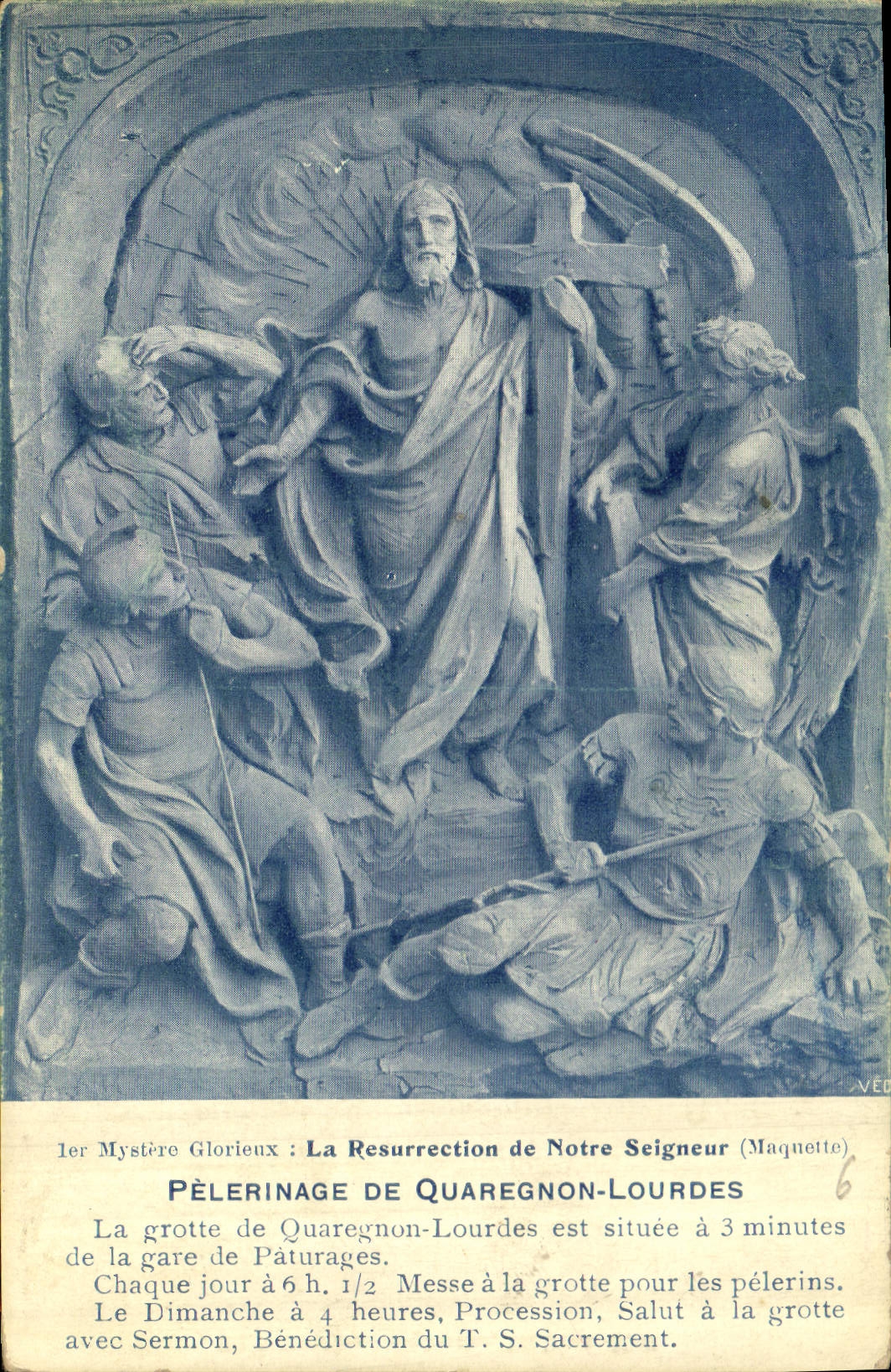 CPA Pelerinage de Quaregnon Lourdes la Grotte de Quaregnon Lourdes est situee a 3 minutes de la Gare