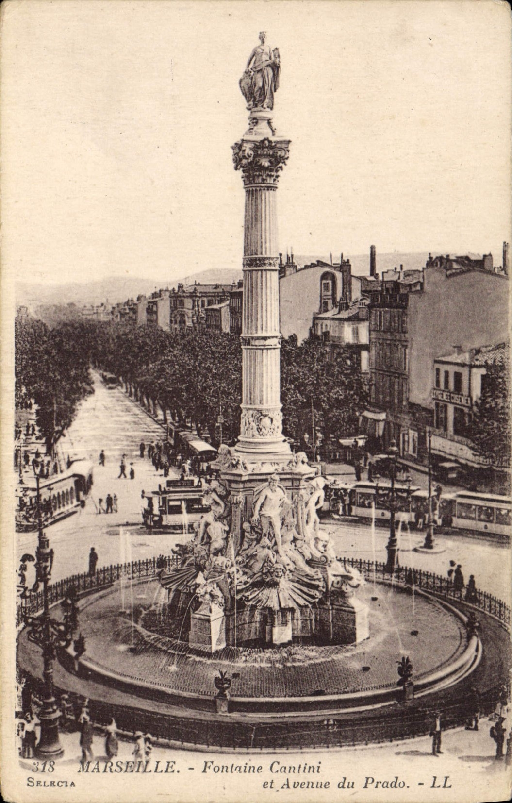 CPA Marseille Fontaine cantini et Avenue du Prado 