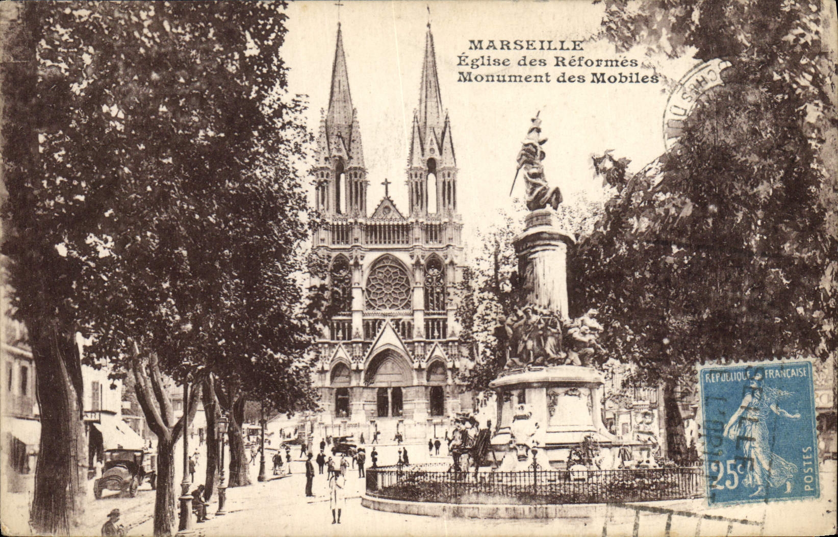 CPA Marseille Eglise des reformes Monument des Mobiles 