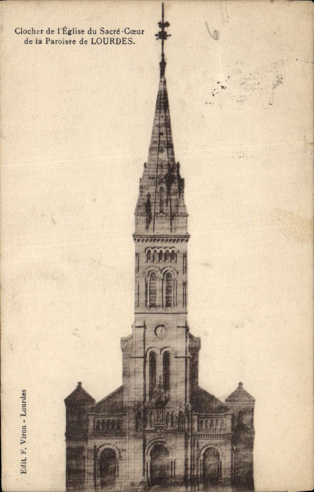 CPA Clocher de l'eglise du Sacre coeur de la Paroisse de Lourdes 