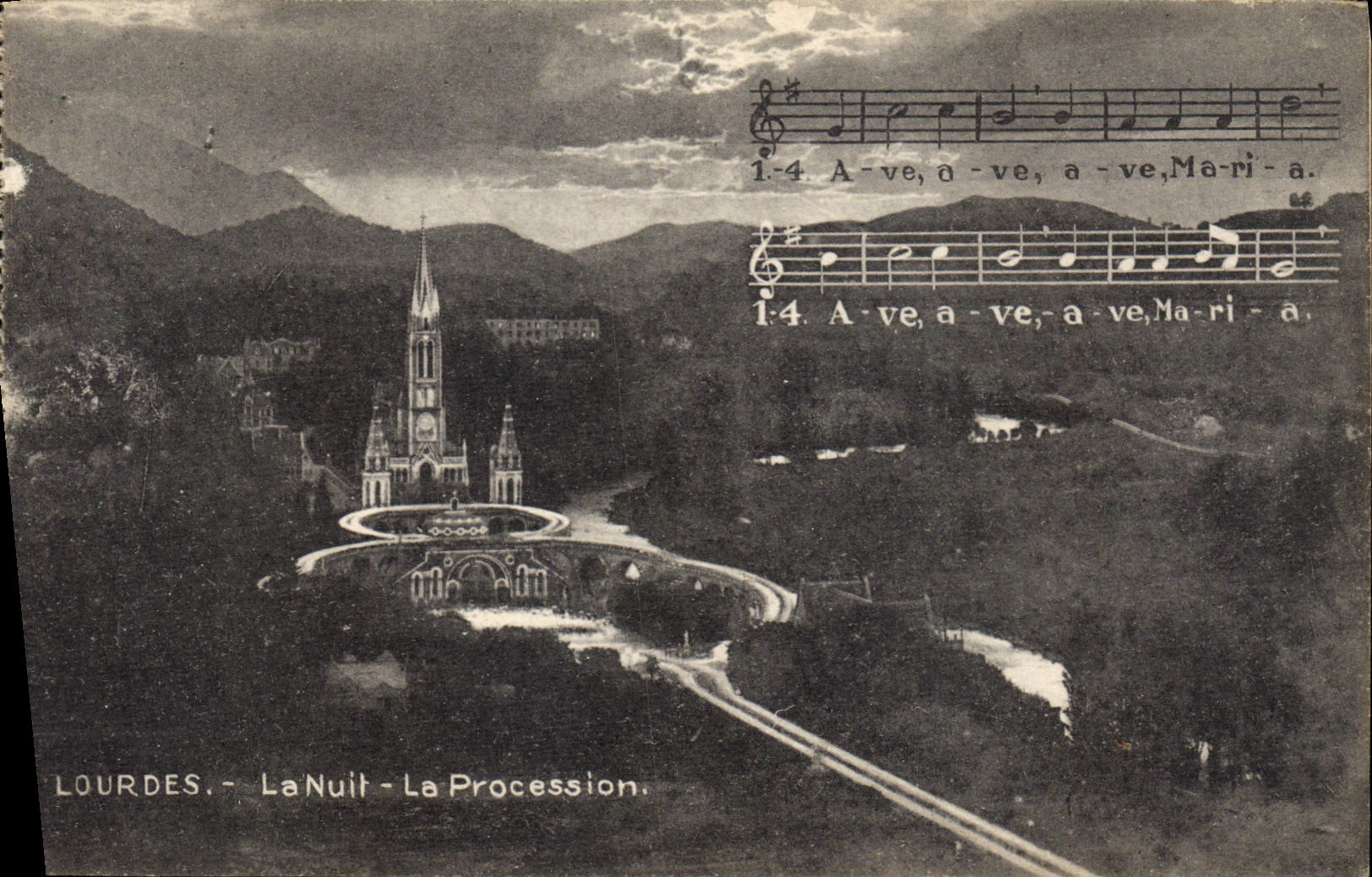 CPA Lourdes la nuit la Procession 