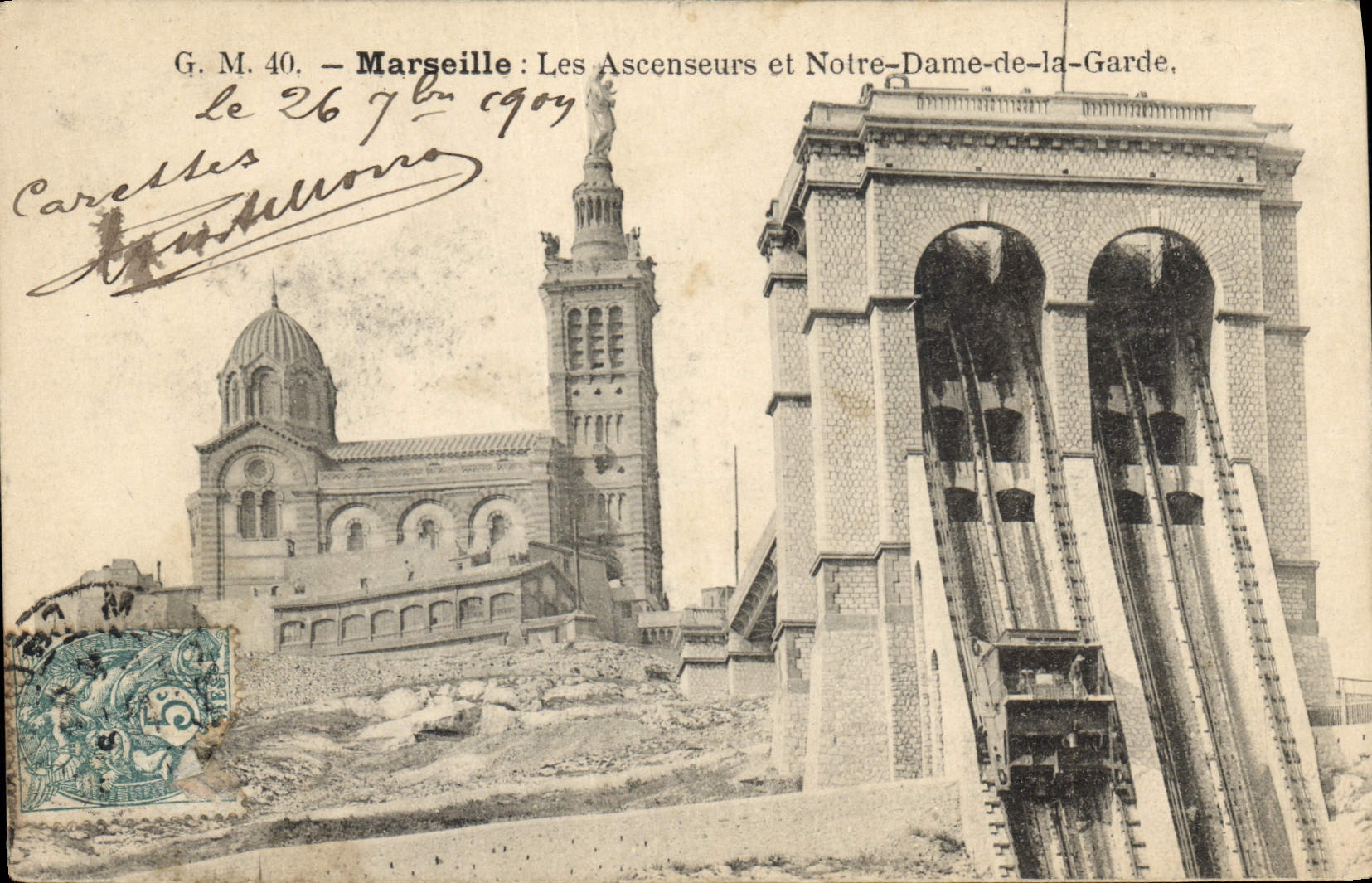 CPA Marseille les Ascenseurs et Notre Dame de la Garde 