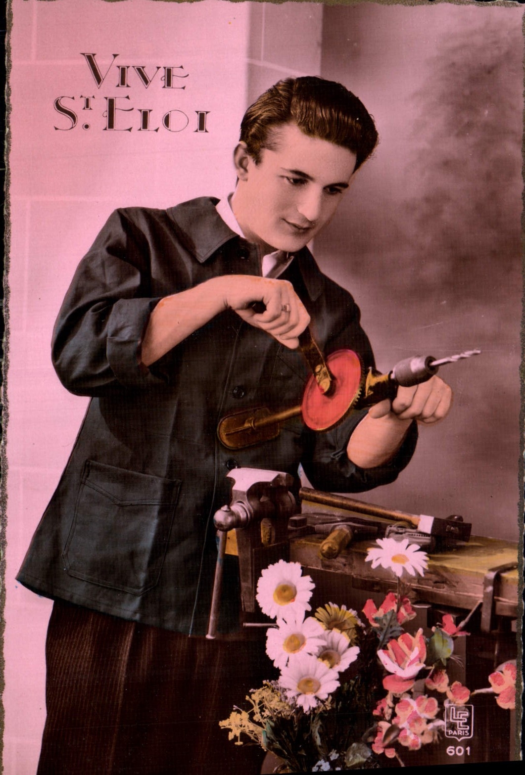 CPA Vive St Eloi Homme Fleurs