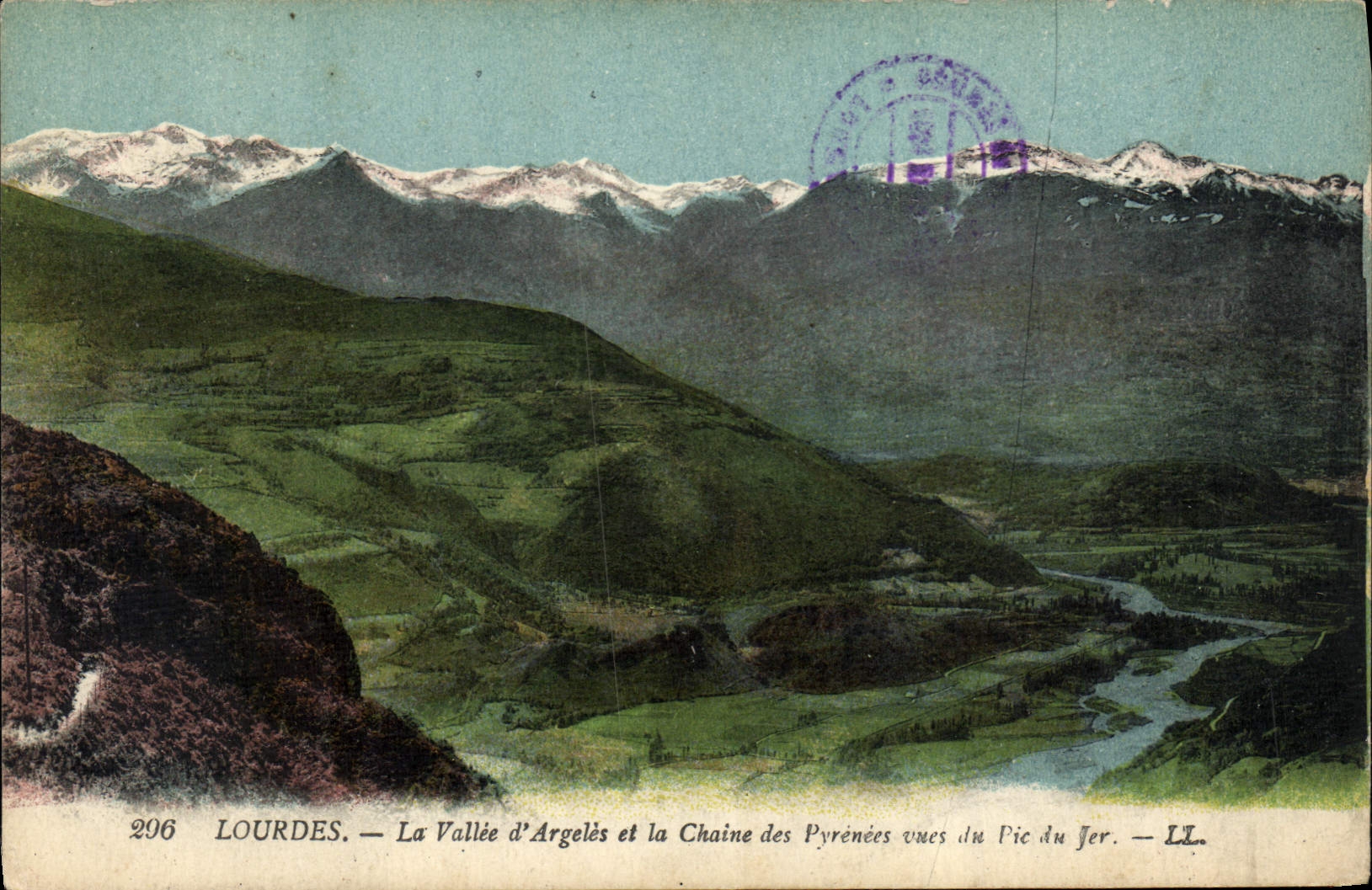 CPA Lourdes la vallee d'Argeles et la Chaine des Pyrenees vers du Pic du Jer 
