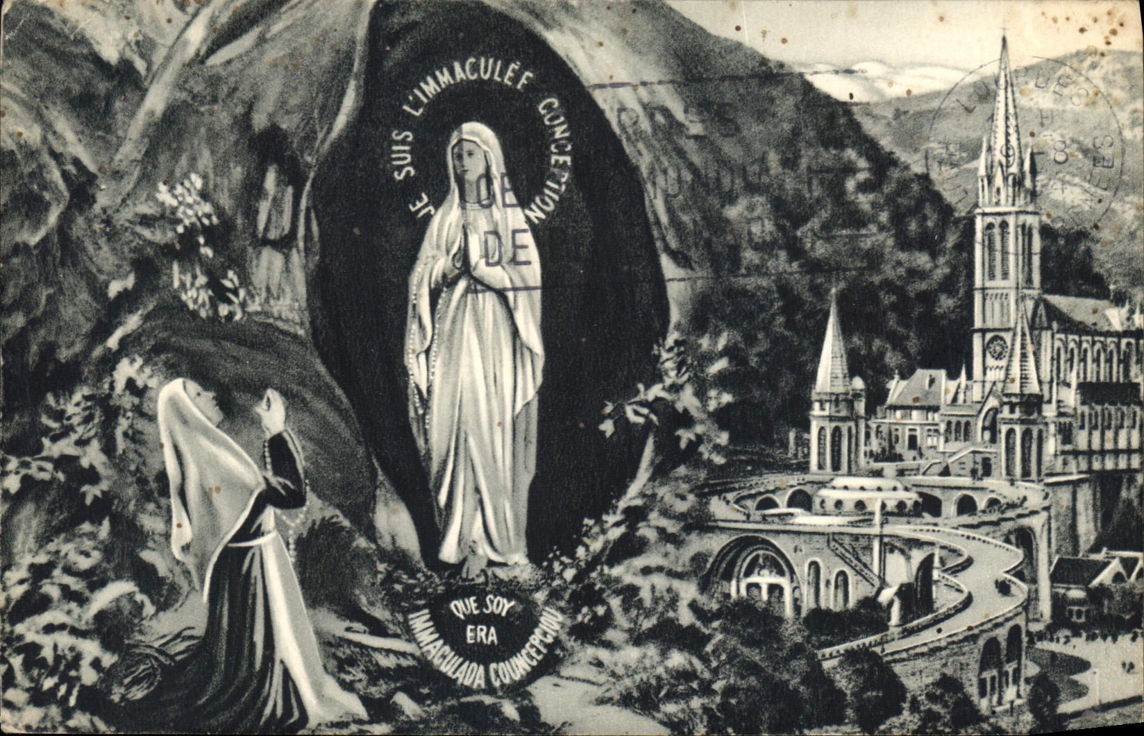 CPA Lourdes la Basilique et l'aaparition 