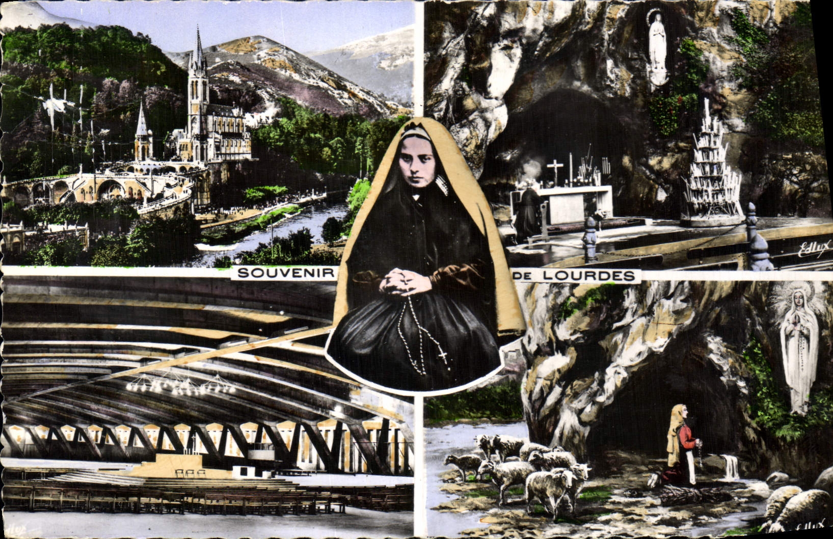 CPA Souvenir de Lourdes la Basilique la Grotte l'Apparation la Basilique Souterraine St Pie X 