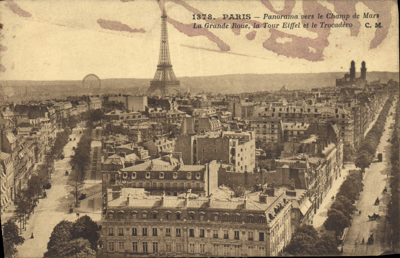 CPA Paris panorama vers le Champ de Mars la Grande Roue la Tour Eiffel et le Trocadero 
