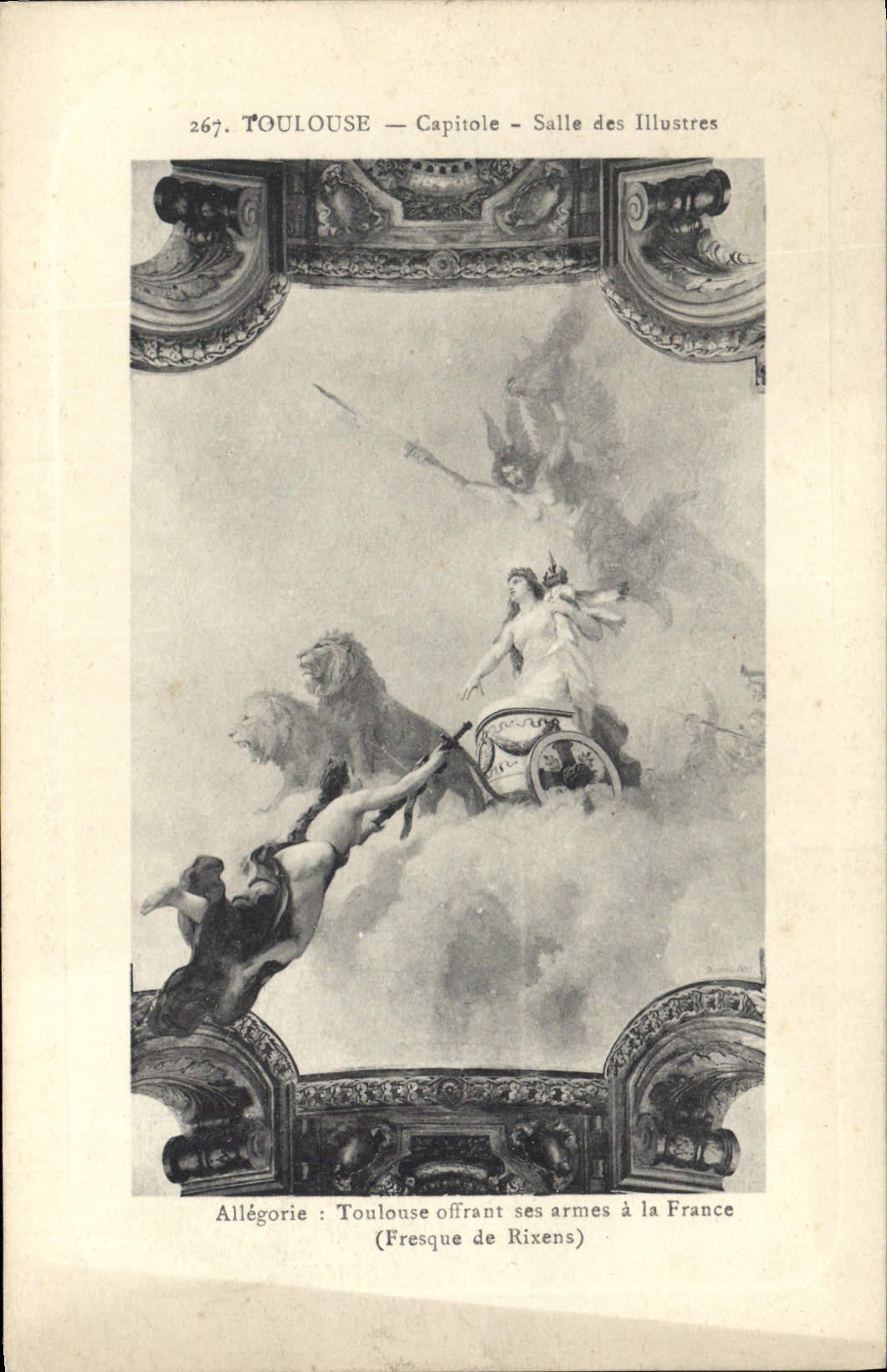 CPA Allegorie Toulouse offrant ses armes a la France Fresque de Rixens