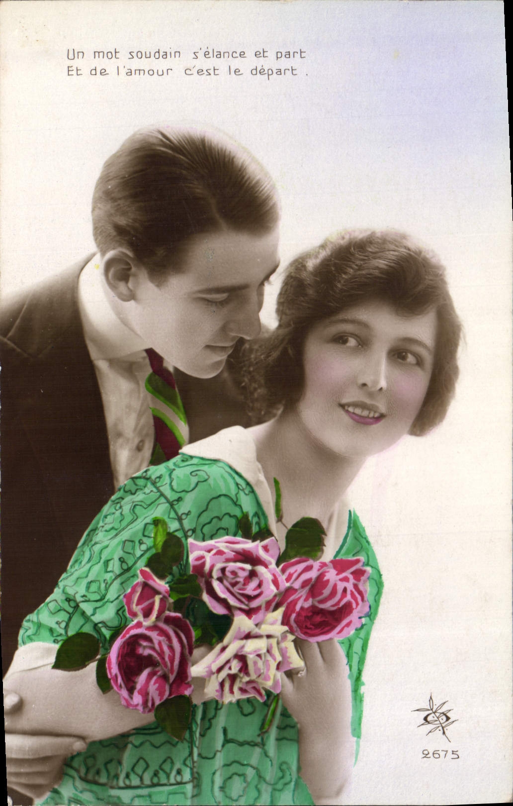 CPA Un mot soudain s'elance et part Et de l'amour c'est le depart Femme