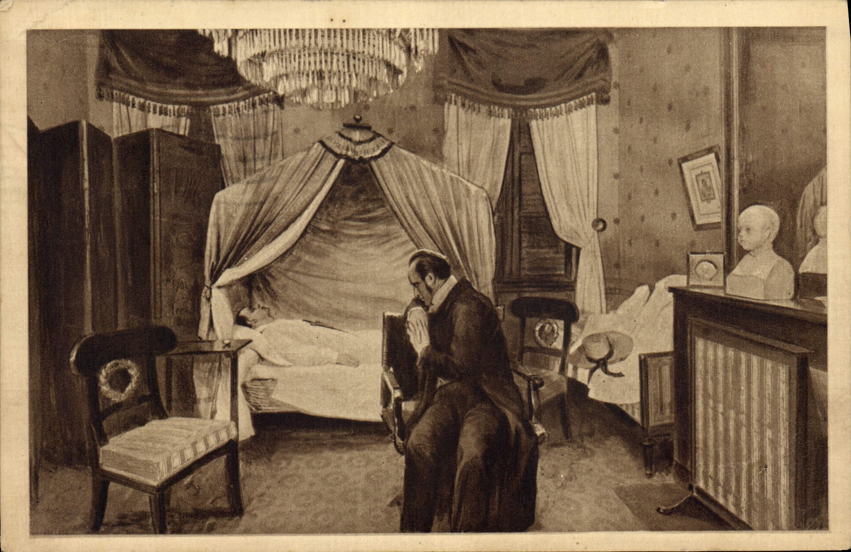 CPA Grevin Napoleon sur son lit de mort a Sainte Helene