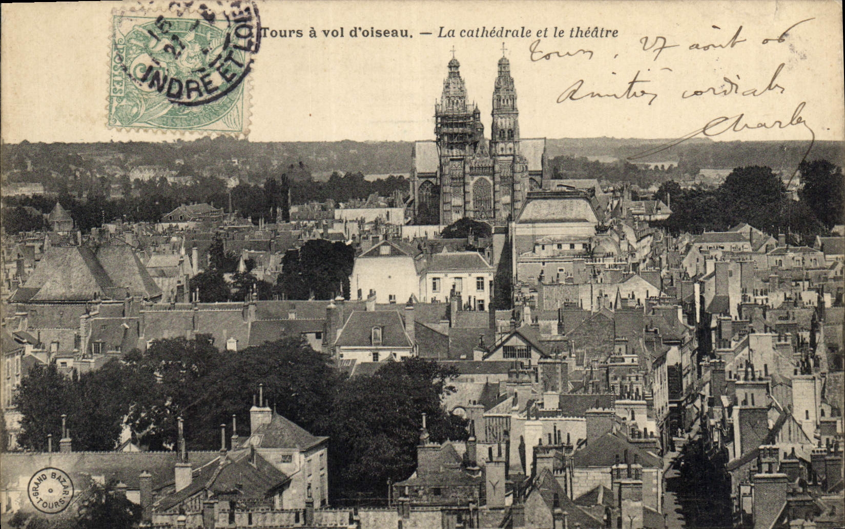 CPA Tours a vol d'oiseau La cathedrale et le theatre